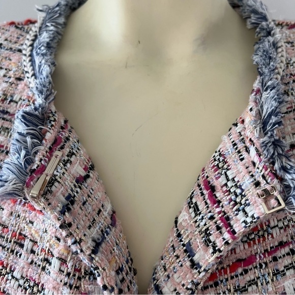 525 America Women’s Pink Cream Gold Tweed Fringe Jacket Blazer BohoGlam Barbie M - Picture 14 of 16